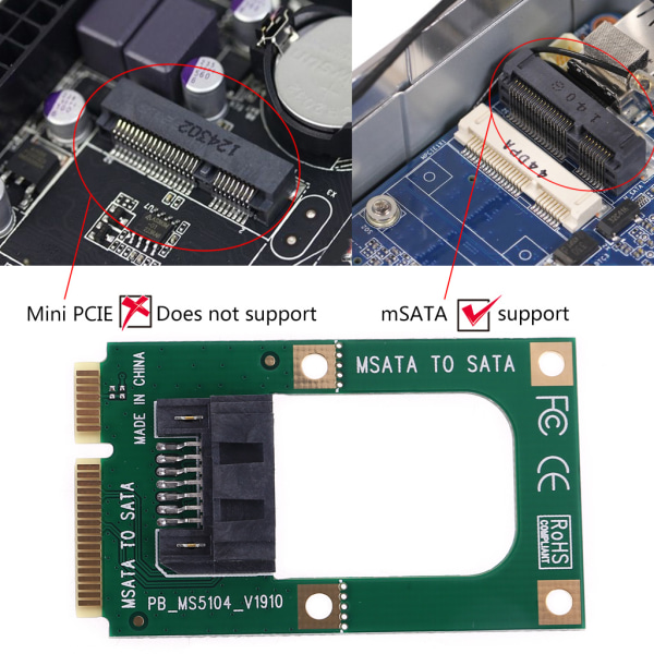 För 2,5" 3,5" HDD Card Converter från mSATA TILL 7 Pin SATA Extension Adapter SSD