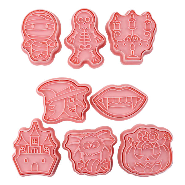 8 stykker Halloween Fondant kjeksform Plastmateriale Cookie Cutter Forms for kjøkken Bakegaver til bakeelskere