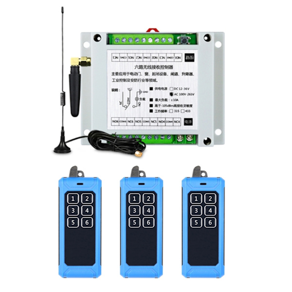 433Mhz trådløs switch AC85V 6CH relæmodtagermodul + 6-bots RF fjernbetjeningssender til garage