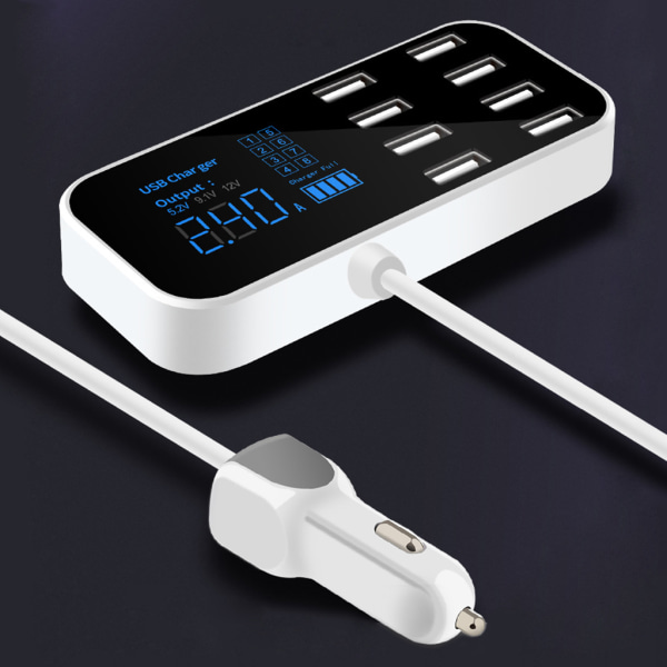 8-portar USB billaddare Quick Mini Snabbladdning för mobiltelefoner surfplattor Laddaradapter i bil med LCD-skärm
