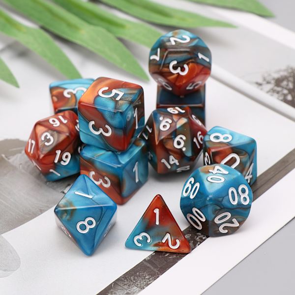 11-sidiga tärningar D4 D6 D8 D10 D12 D20 för RPG DND D&D-set Green gold