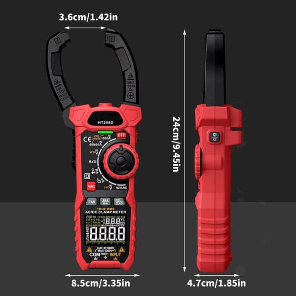 HT208D Inrush Clamp Meter 1000A Måler Strøm Spenning Temperatur