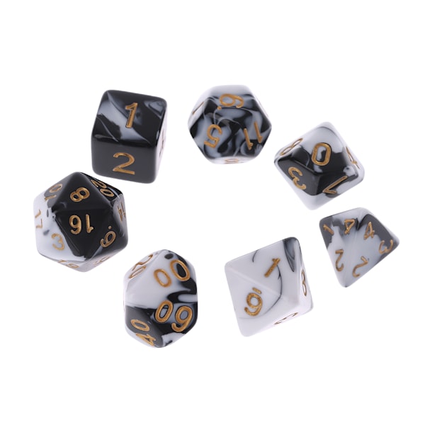 7 stk Akrylterninger Black White Gold Points D4 D6 D8 D10 D12 D20 KTV Bar Nightclu