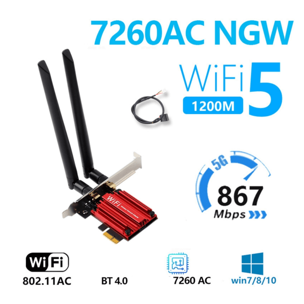 DuadBand PCIE Wifi-kort 7260AC BT4.0 PCIE trådlöst nätverkskort 1200Mbps null - C