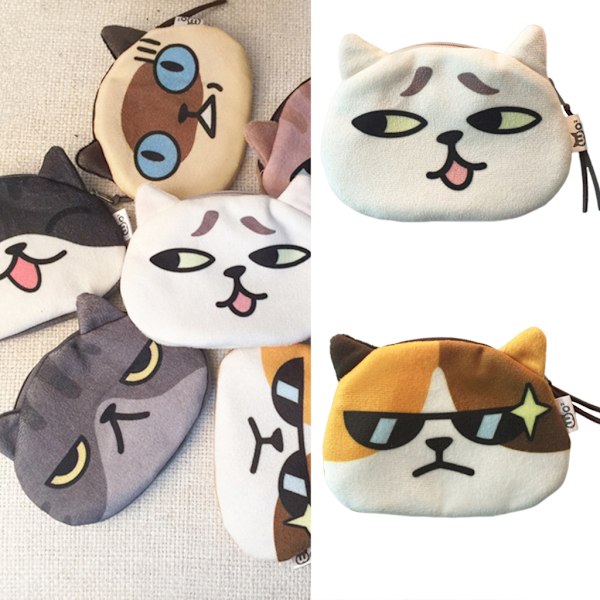 Tecknad Cat Face Change Purse Hörlursväska med dragkedja för myntväska C
