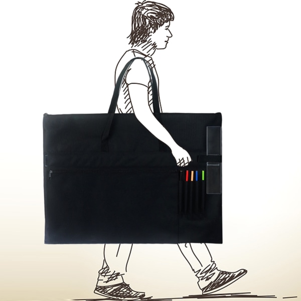 Projekttaske med stor kapacitet Vandtæt plakatpose 27,6 x 20,5 tommer Bæretaske til kunstartikler med ydre lommer og håndtag