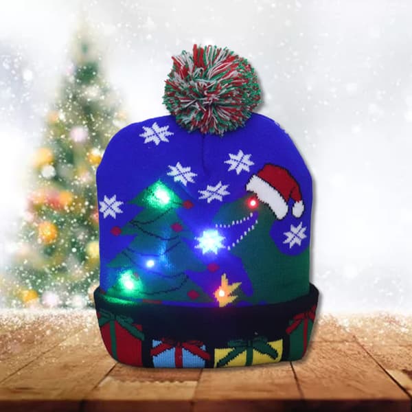 LED Julehat Lysende Julehat Dinosaur Grim Hat Unisex Strikket Hue