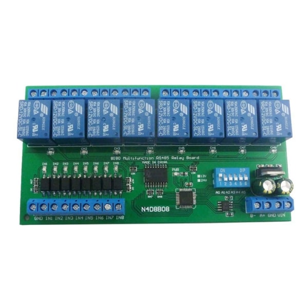 DC12V 24V monitoiminen RS485-kortti 8 optisesti eristetty tulo ja 8 relelähtö Modbus RTU -moduuli
