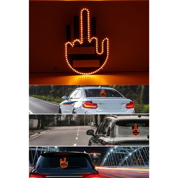 Fjärrkontroll bilfingerljus, 3 gester bil bakfönster LED skyltljus, bil LED skylt Hand gest ljus Yellow