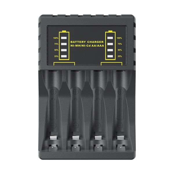 4 kortplatser AA/AAA batteriladdare Stöd Kortslutningsskydd- LED-indikator för aaa/aa batteriladdning Uppladdningsbar Black