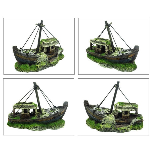 Akvarium Sunken Ship Dekorationer Fisk til Tank Ornamenter Skjul til Eremit Krabbe