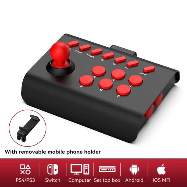 Konsol Rocker Tråd-/Bluetooth-kompatibel/2,4G-anslutning Gaming Joystick Arcade Fighting Controller Typ-C-gränssnitt Black red