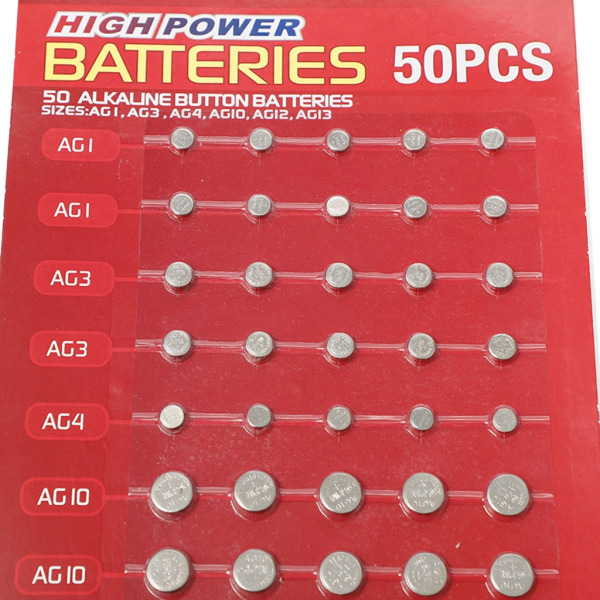 50 st AG1/AG3/AG4/AG10/AG12/AG13 set för watch Toy Clock Miniräknare Mixed Button Coin Cell Battery Set