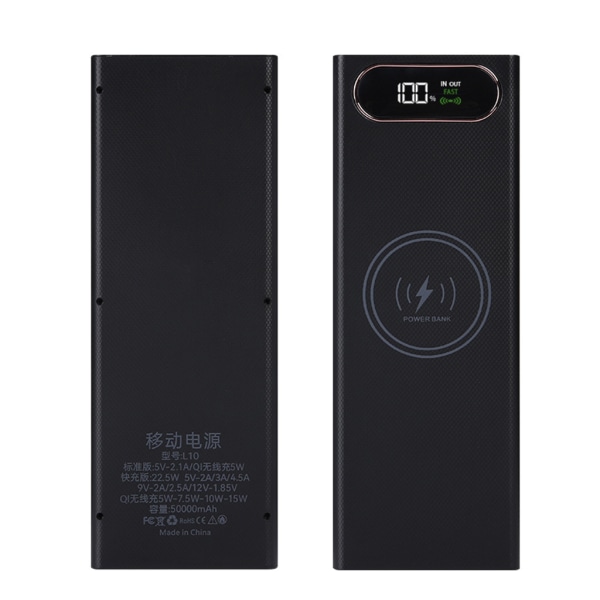 Power Bank, 10x18650 snabbladdare, dubbla USB för case, mobiltelefonladdare, QC3.0 PD, DIY, 18650 för skal, batteri, vagga Black