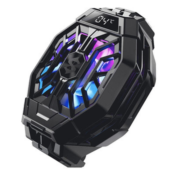 Black-Shark 2Pro jäähdytin universal matkapuhelimen tuuletin, 7-lapainen takapidike jäähdytyselementti lämpötilanäytöllä ja RGB-valolla