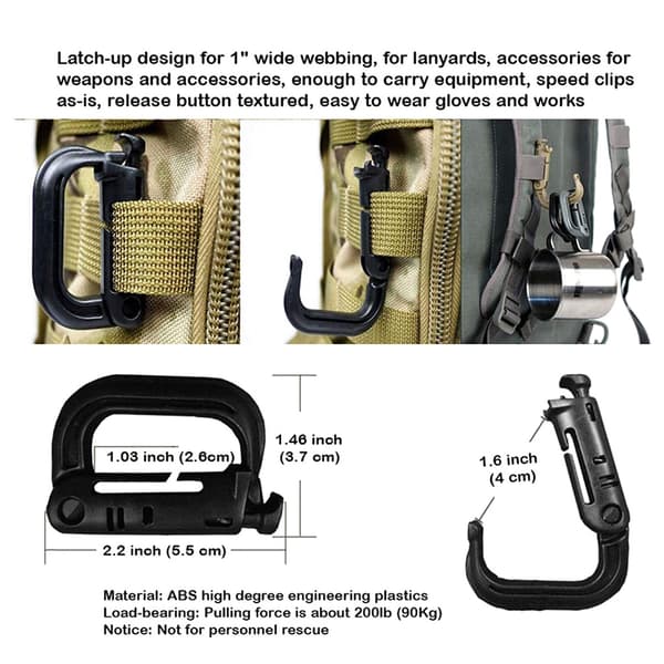 22 st Ryggsäck Fästspänne D-Ring Låsande Utrustningsklämma Ryggsäckstillbehör Kit Dominator Elastiska Snören Remdelar