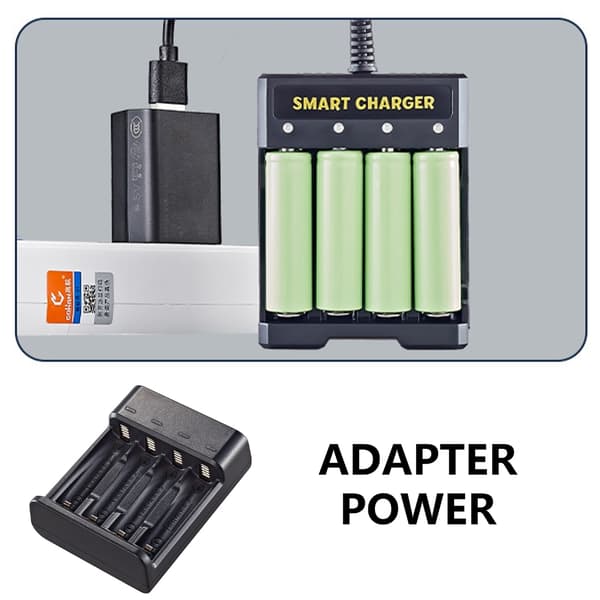 Liten USB 4-spors 1.2V lader for oppladbare AA/AAA-batterier