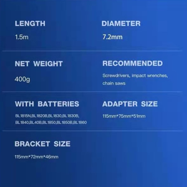 150 cm/4,92 fot batteriförlängningssladd Verktyg 18v litiumbatterier för Makita-/Bosch-/Milwaukee- Tillbehör null - Mivi interface