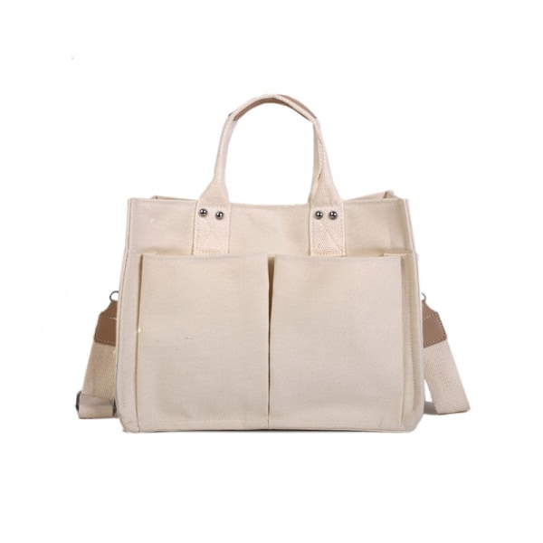 Kvinnors Canvas-Bag Large Capacity Shoulder Crossbody Bag Handväska med flera fickor White