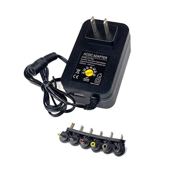 ACtoDC power 30 W säädettävä jännite 6 liitinkärjellä ja USB laturilla