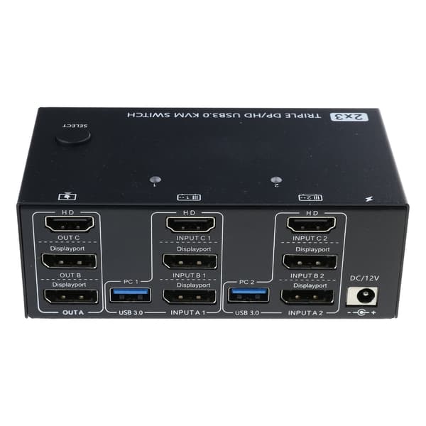 Högupplöst HDTV KVM-switch för 3 skärmar 2 PC 4 USB 3.0-hubbar