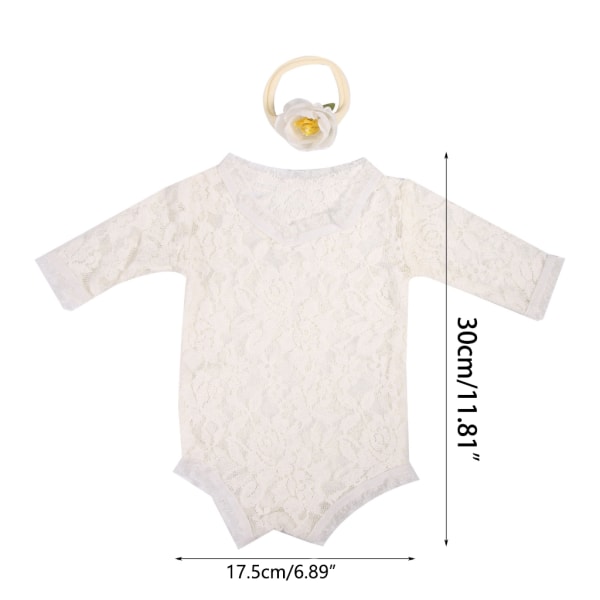 Nyfödd Photoshoot Rekvisita Blomma Hårband Spets Jumpsuit Baby Photo Kostym Kostym