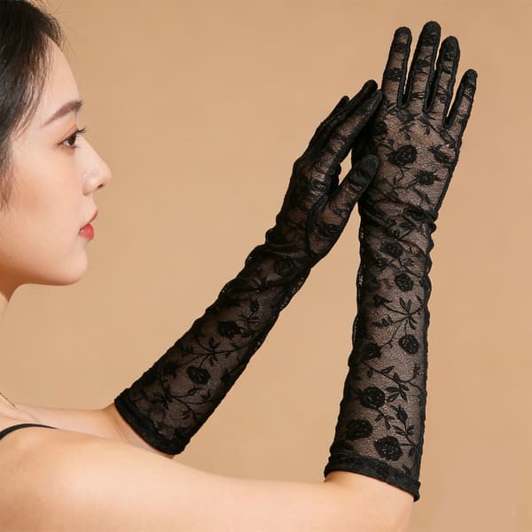 1 par elegante blondehandsker til kvinder, korte handsker, elegante blomsterhandsker til bryllupper