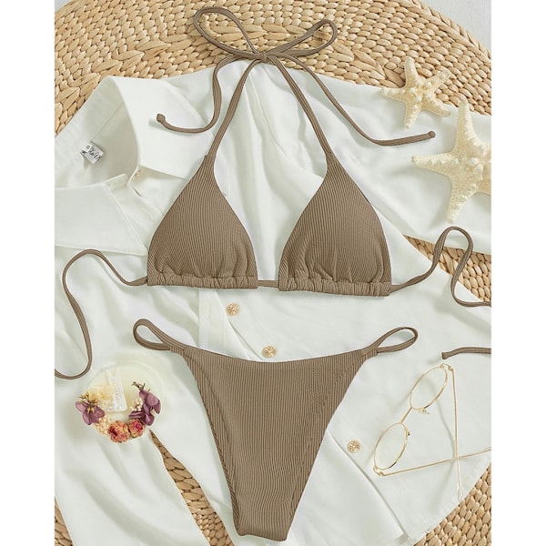 Naisten uima-asut String-bikinit Yläosa ja Sivusäädettävä Alaosa Light blue L