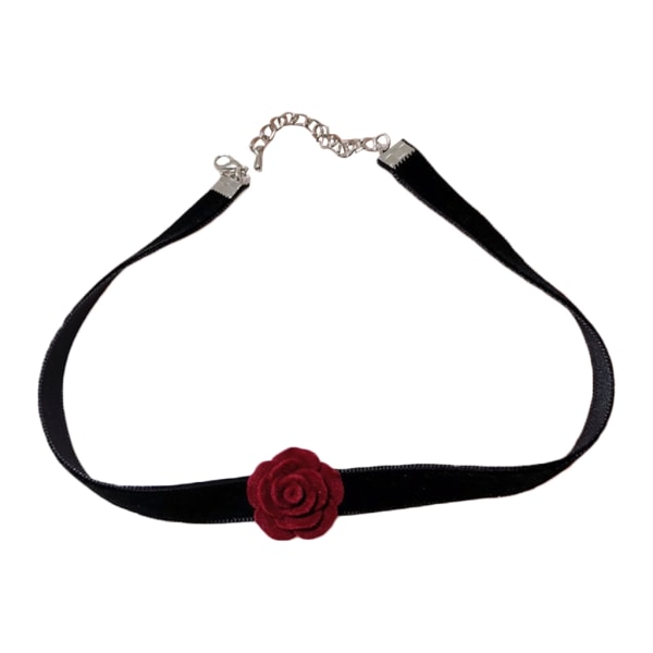 Camellia-Choker Vintage Svart Spets Blomma Sammet-Halsband för Kvinnor Mode Temperament Halskedja Smycken Ornament