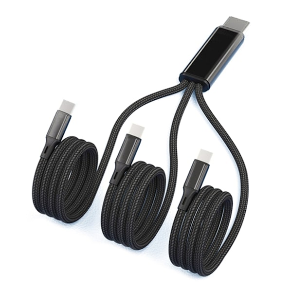 3 i 1 flerladeledning USB C til 3 USB C-kontakt Hurtigladekabel for mobiltelefoner, nettbrett og mer