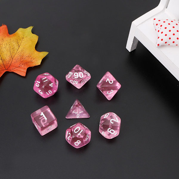 7 st transparent polyhedral tärningsspel för Dragon Pathfinder D20 D12 2xD10 D8 D6 D4 Pink