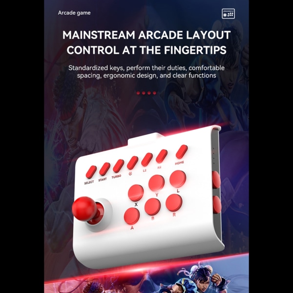 Konsol Rocker Tråd-/Bluetooth-kompatibel/2,4G-anslutning Gaming Joystick Arcade Fighting Controller Typ-C-gränssnitt Black red