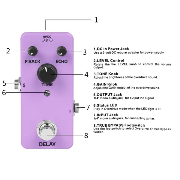 DC9V Mini Single Effect Pedaler Gitar Delay Pedal Delay Gitar Effektpedal