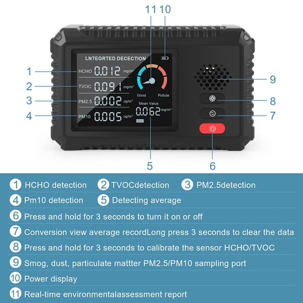 Luftkvalitetsmåler Indendørs Nøjagtig Lufttester Formaldehyd HCHO TVOC Sensor