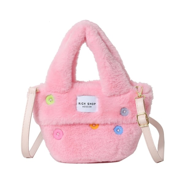2023 NY Crossbody-väska för flickor, kvinnor, trendig plyschväska med stor kapacitet Pink