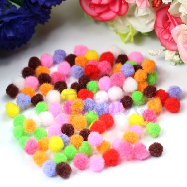 100 stk/sett Assortert 8mm blandet farge Soft Fluffy Pom Poms Pompoms Hot