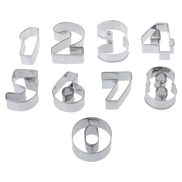 9 st rostfritt stål siffror Cookie Stencil Kex Cutter Tool Set Baking Mode