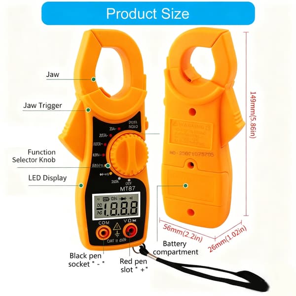 Effektiv tangamperemeter med målekapasitet for effektiv testing