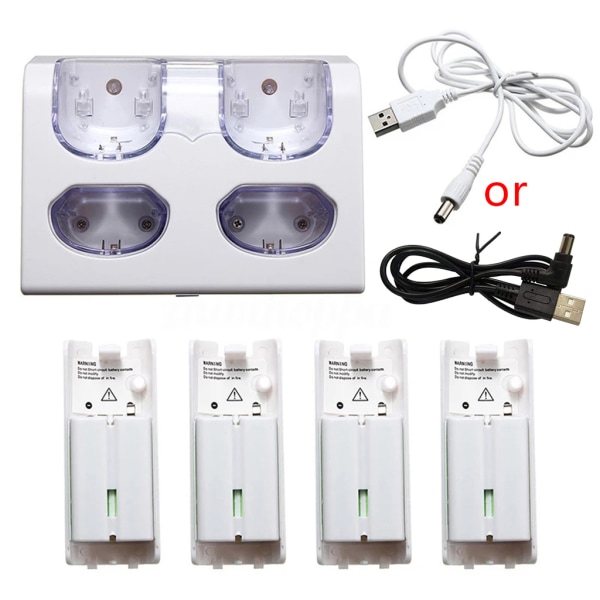 4 i 1 LED-dockningsstation + 4x 2800mAh batteri USB kabel för WII / för WI