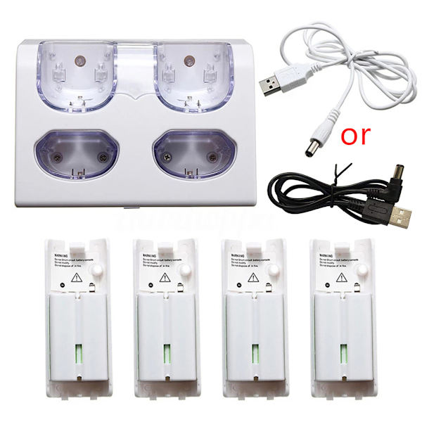 4 i 1 LED ladestasjon + 4x 2800mAh batteri USB-kabel for WII / for WI
