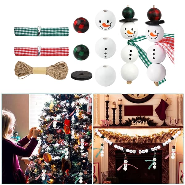 Jul Snögubbar Träpärlor Set, Vinter Träpärlor Julpärlor med Rep
