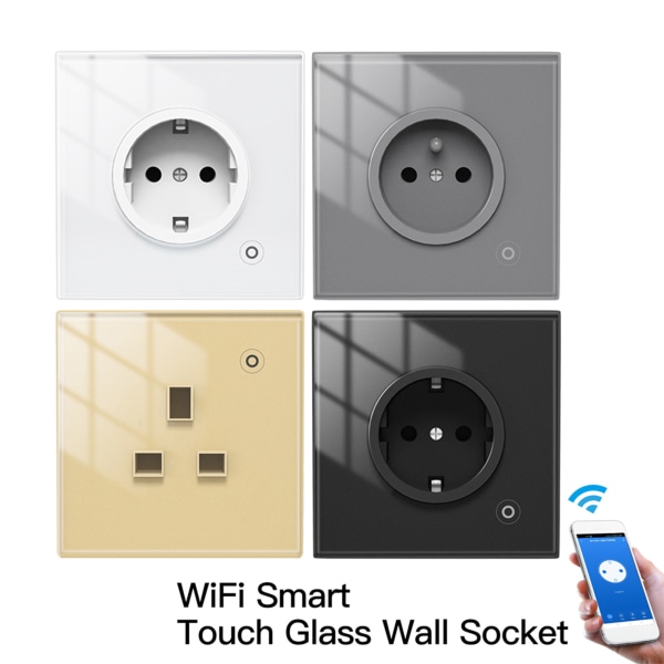 WiFi Tuya för smart vägguttag EU/UK/FR Standard eluttag Plug for Smart Life för Aleax hemövervakningsglas Black - EU Plug