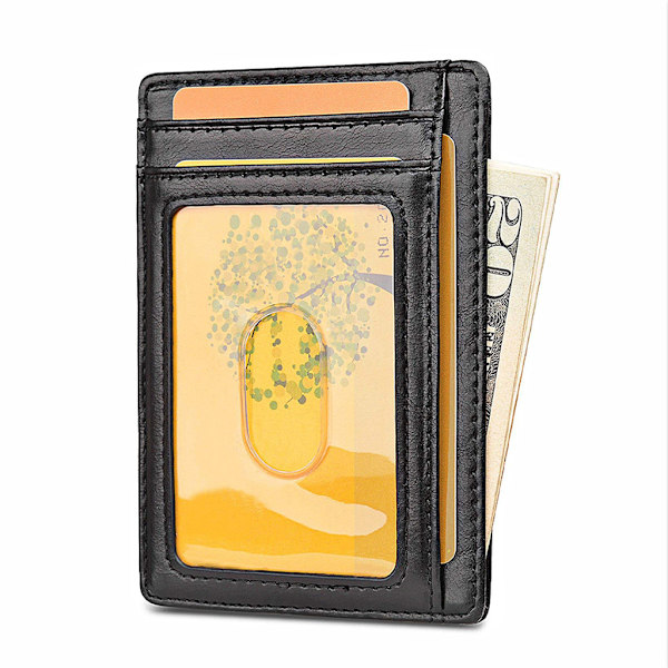 Smal minimalistisk frontficka RFID-blockerande läderplånböcker Present för män kvinnor Black 1