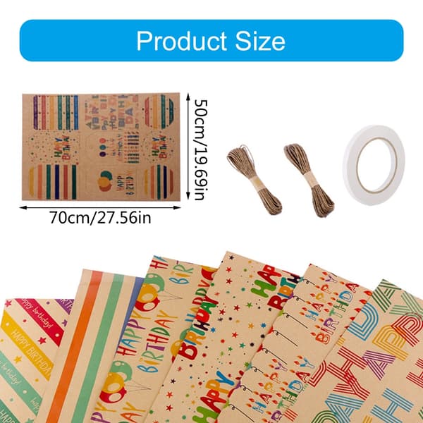 Presentpapper med blandade designer, korttejp och halmsnöre för vän