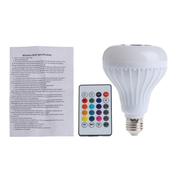 12W LED-musiklampa Trådlös Bluetooth-kompatibel högtalarlampa E27 RGB+ för Smart LED-ljusfjärrkontroll för hembelysning