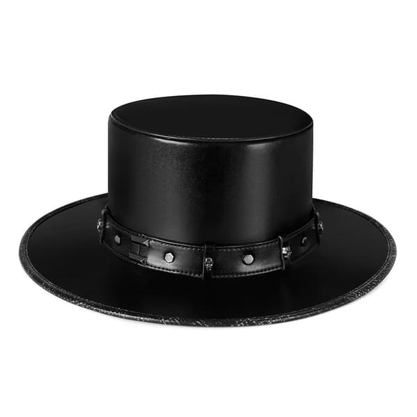 Steampunk Pestedoktorhat PU Læder Sort Flad Top Hat til Halloween Cosplay