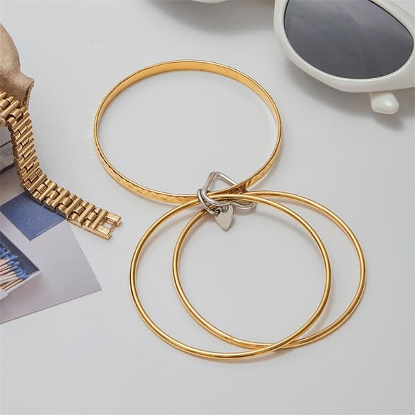 Moderne Stackable Hamret Hjerte Armbånd Rustfritt Stål Smykker For Kvinner
