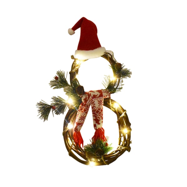 Jul LED-upplyst rottingcirkelkrans med hatt Halsduk Snögubbeformad girland hängande hängsmycke för Xmas Holiday Party Ytterdörr Hem Väggdekor Red