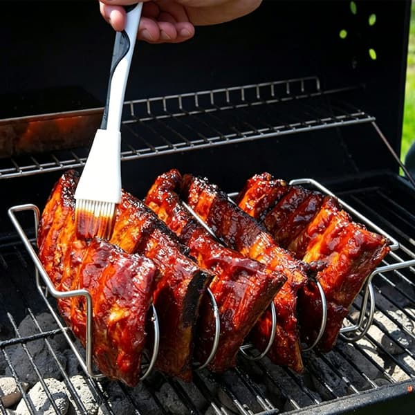 Rustfrit Ribbenstativ i Rustfrit Stål til Grill Tåler Opvaskemaskine BBQ Tilbehør