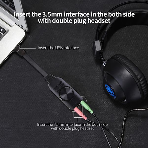 GS3 Virtuelt 7.1 Kanals Lydkort Adapter USB Audio 3.5mm Headset til Notebook